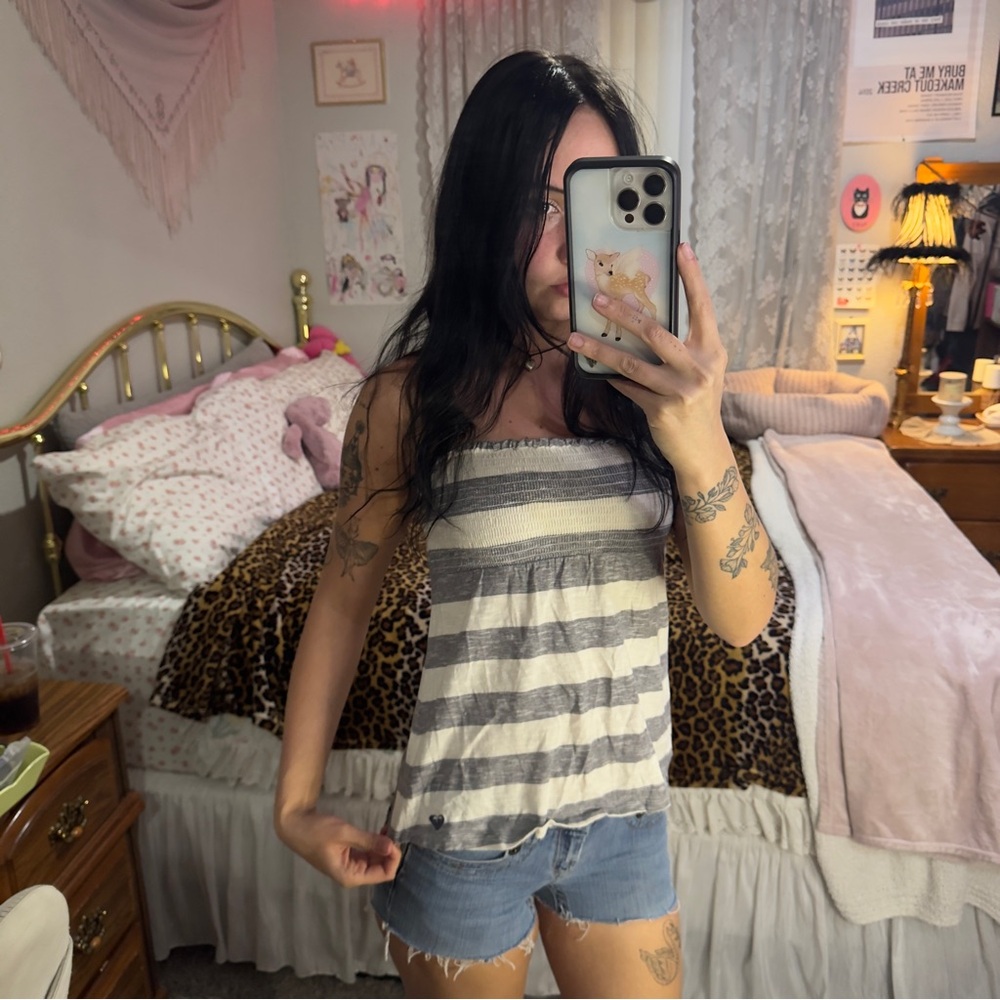 Y2K Roxy Striped Gray and White Women's Strapless Top